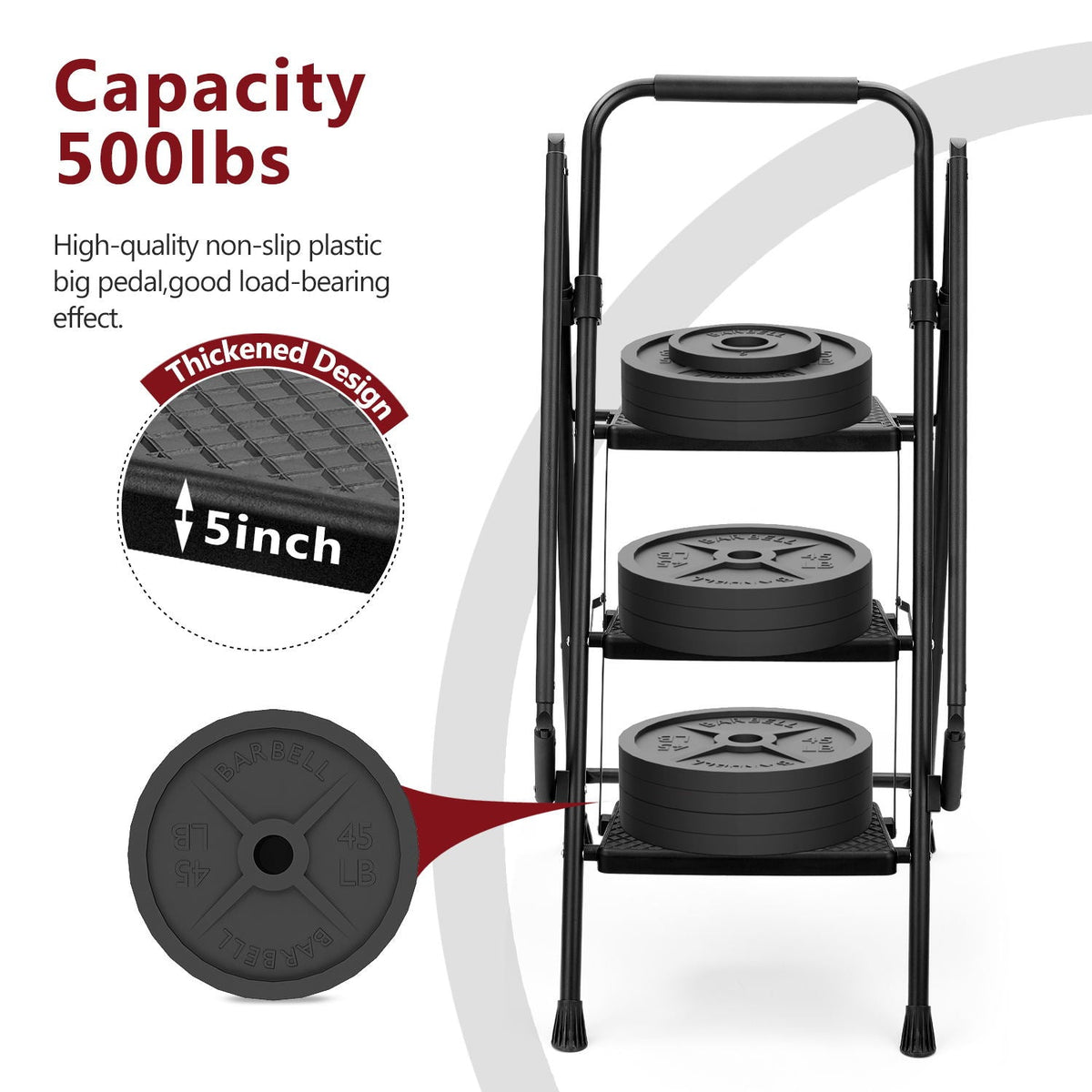 Folding Four Step Ladder with Wide Anti-Slip Steps