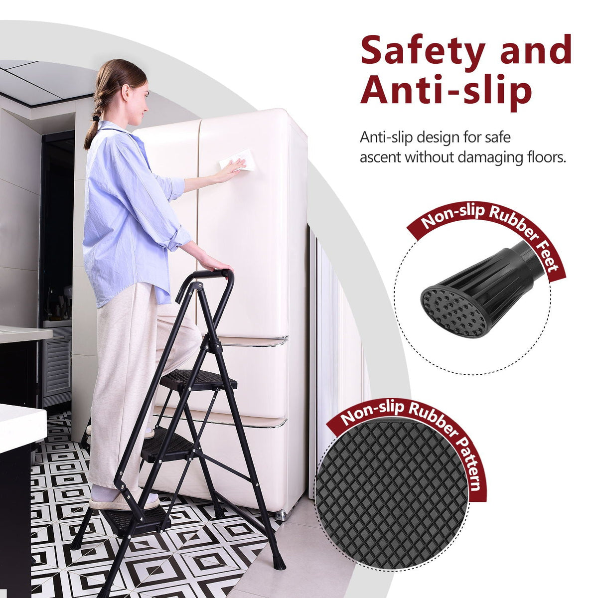 Folding Four Step Ladder with Wide Anti-Slip Steps