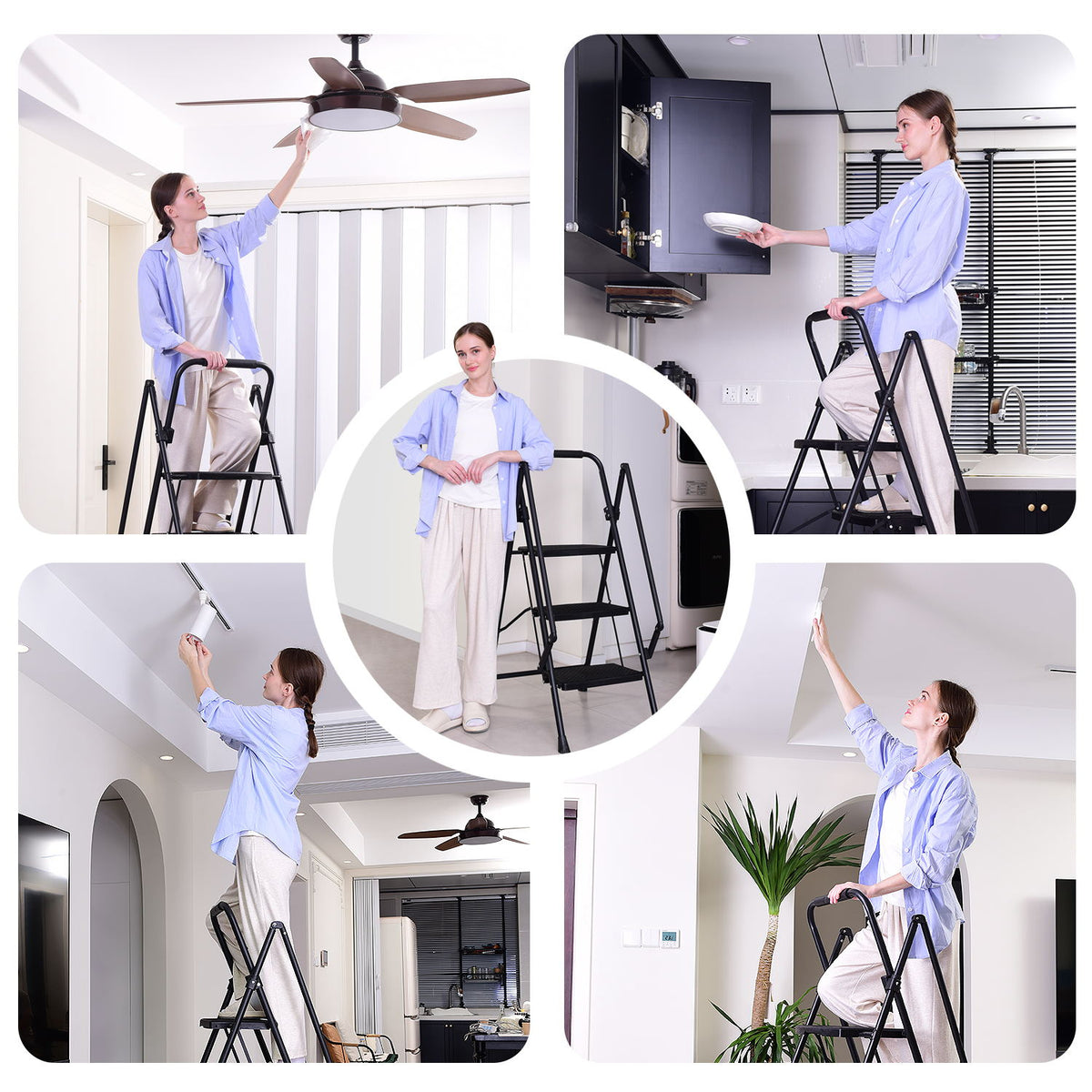 Folding Four Step Ladder with Wide Anti-Slip Steps