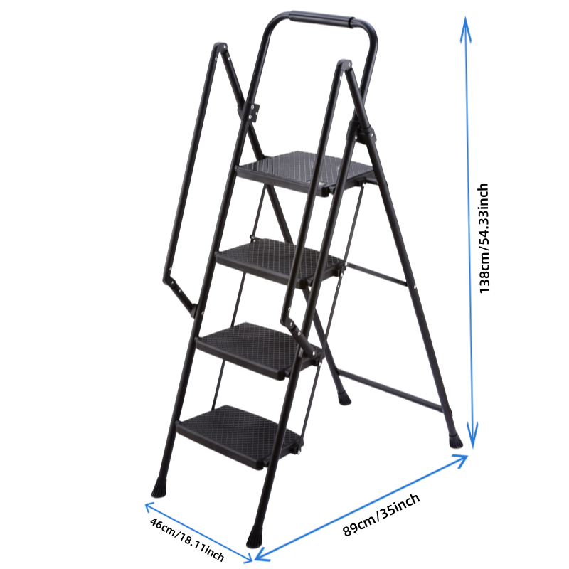 Folding Four Step Ladder with Wide Anti-Slip Steps