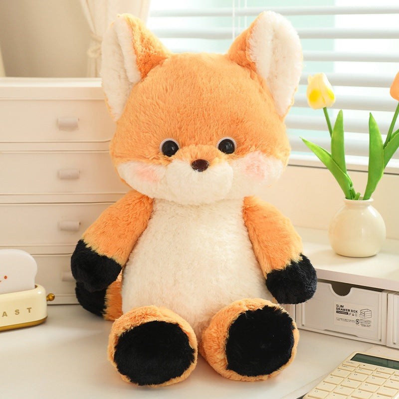 Fox Plush Toy With Denim Overalls for Cozy Room Décor