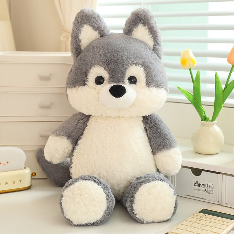 Fox Plush Toy With Denim Overalls for Cozy Room Décor