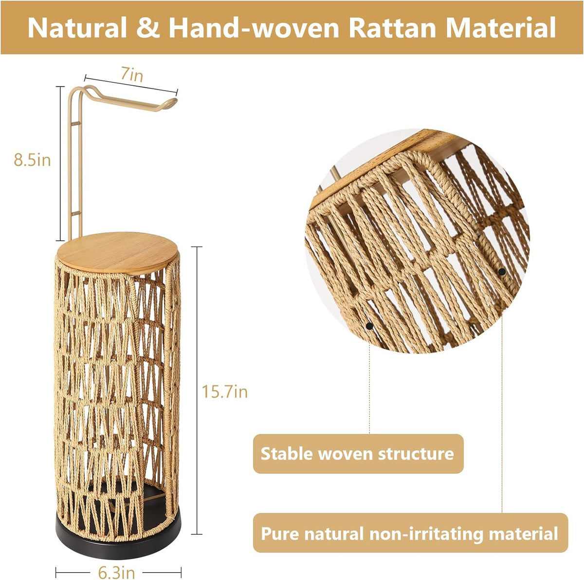 Freestanding Toilet Paper Holder with Storage, Boho Woven
