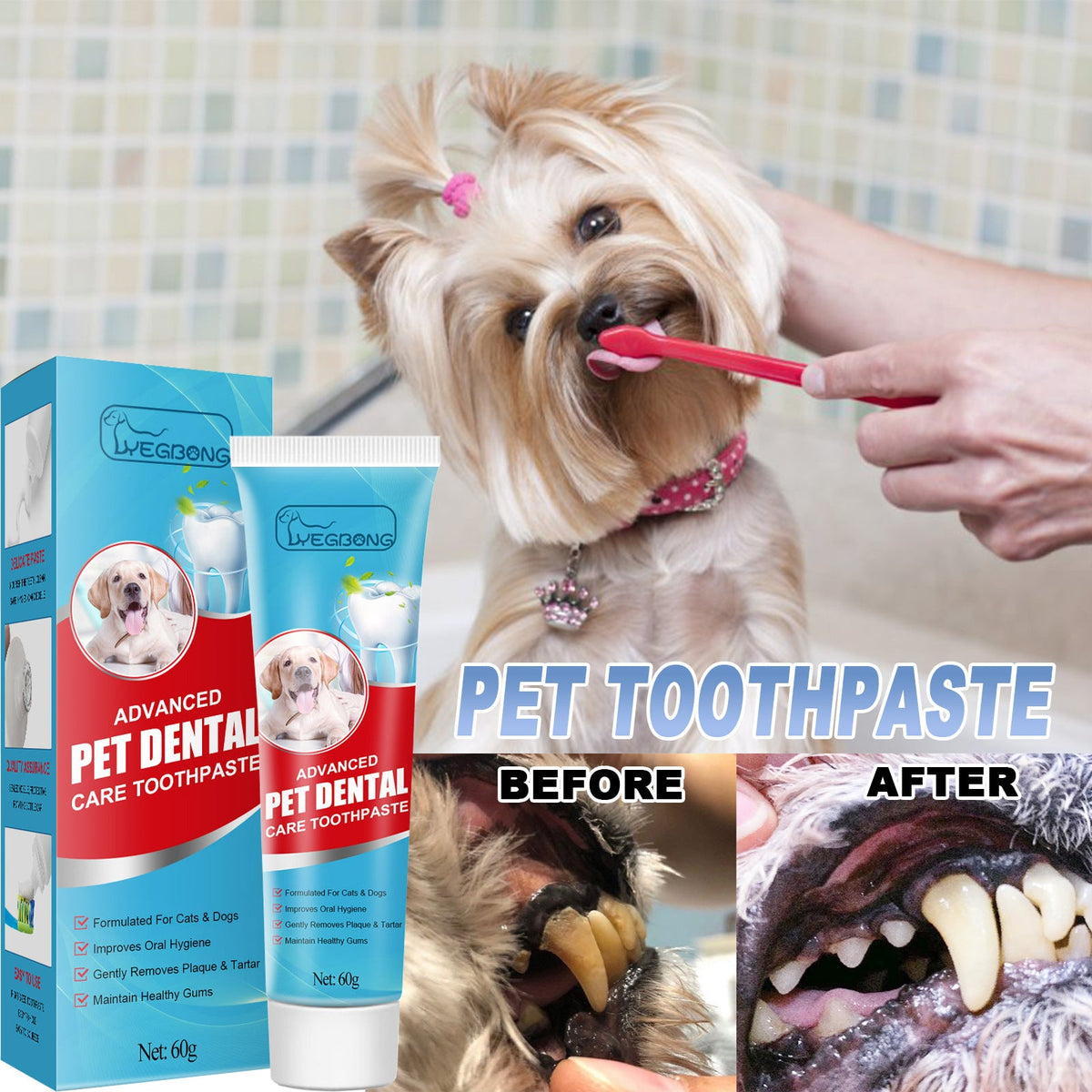 Dog and Cat Pet Toothpaste for Fresh Breath Care, 60g