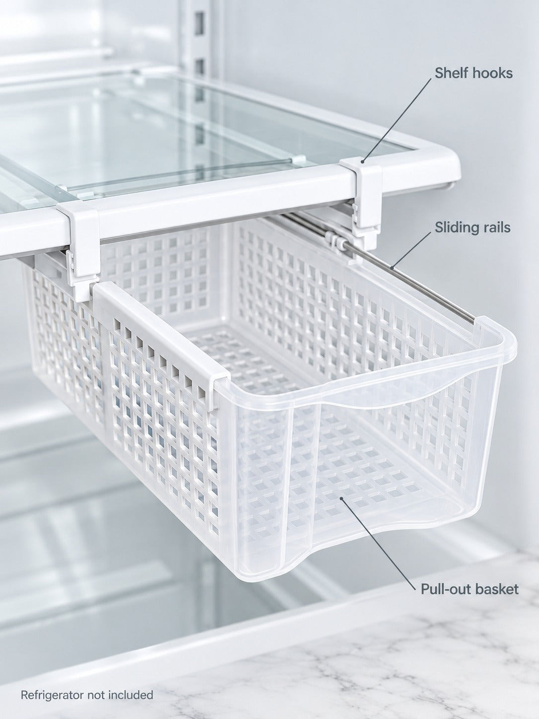 Fridge Pull Out Bin Organizer, No-Tool Snap