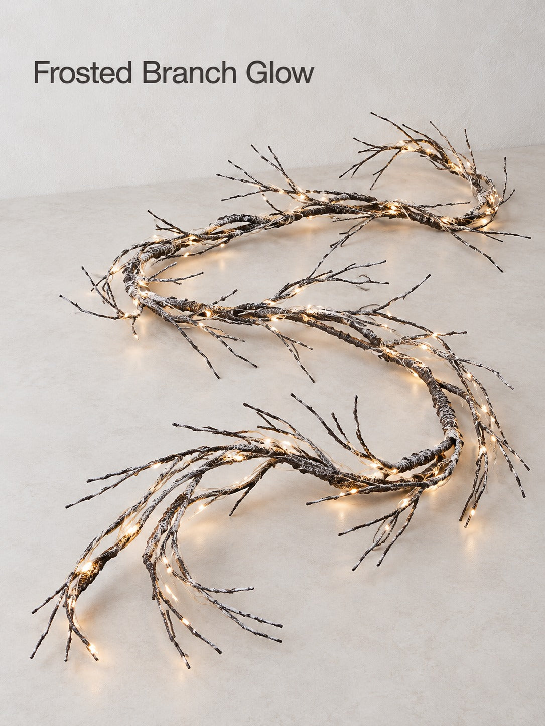 Frosted Branch Garland with Warm LED Lights for Mantels