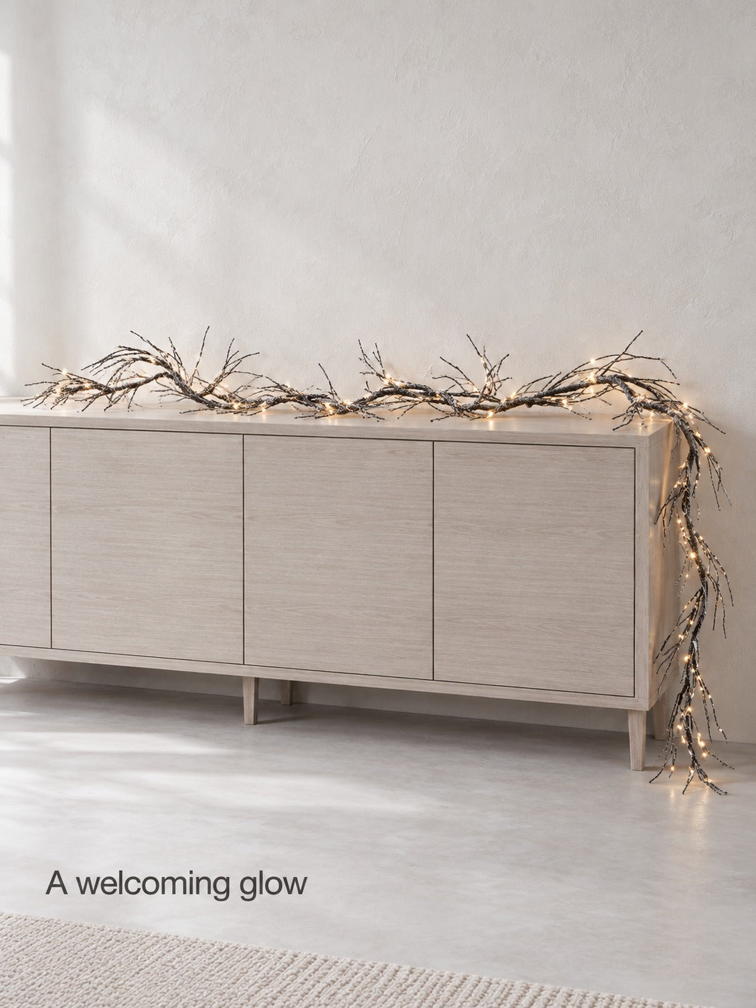 Frosted Branch Garland with Warm LED Lights for Mantels