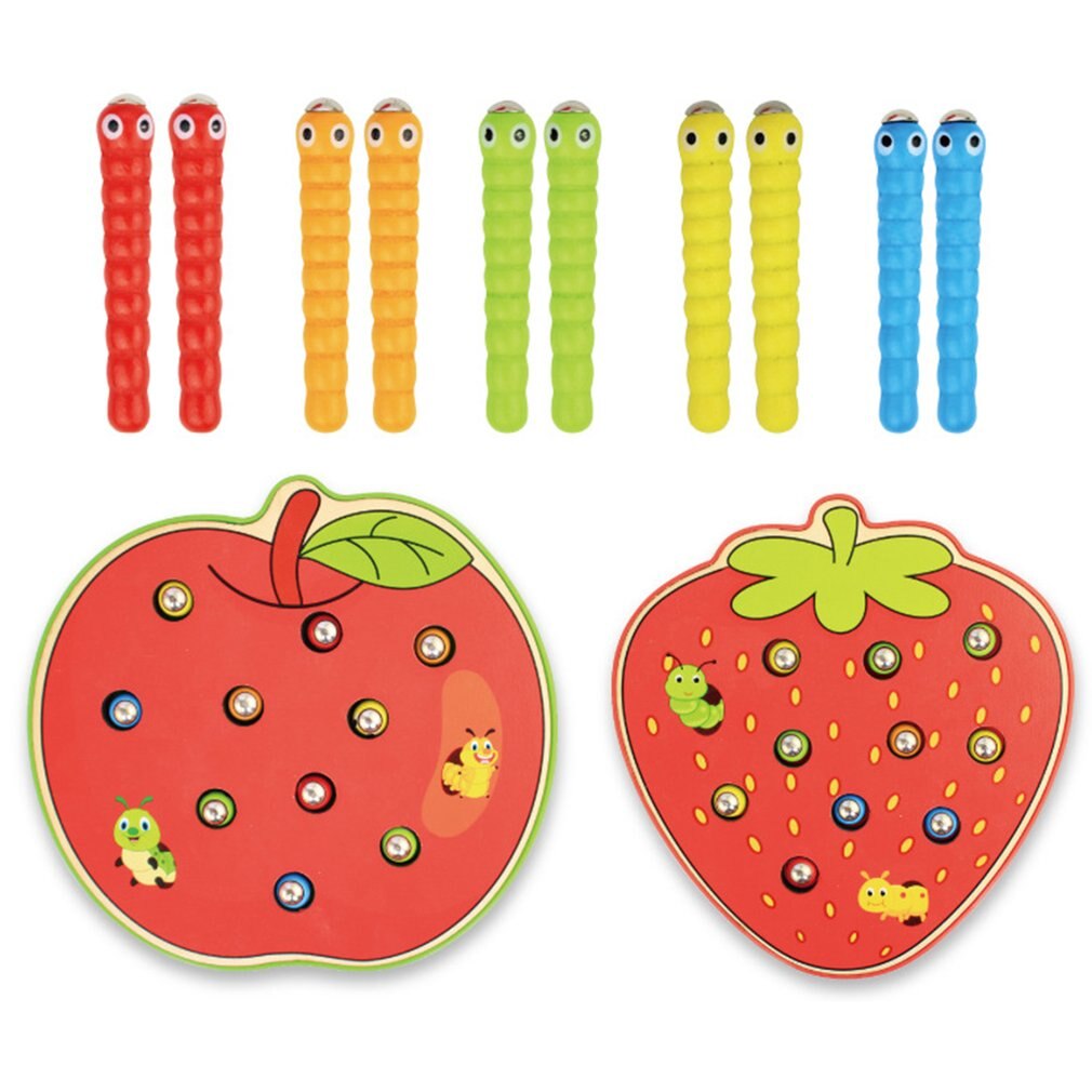 Magnetic Worm Catching Wooden Toy for Fine Motor Play