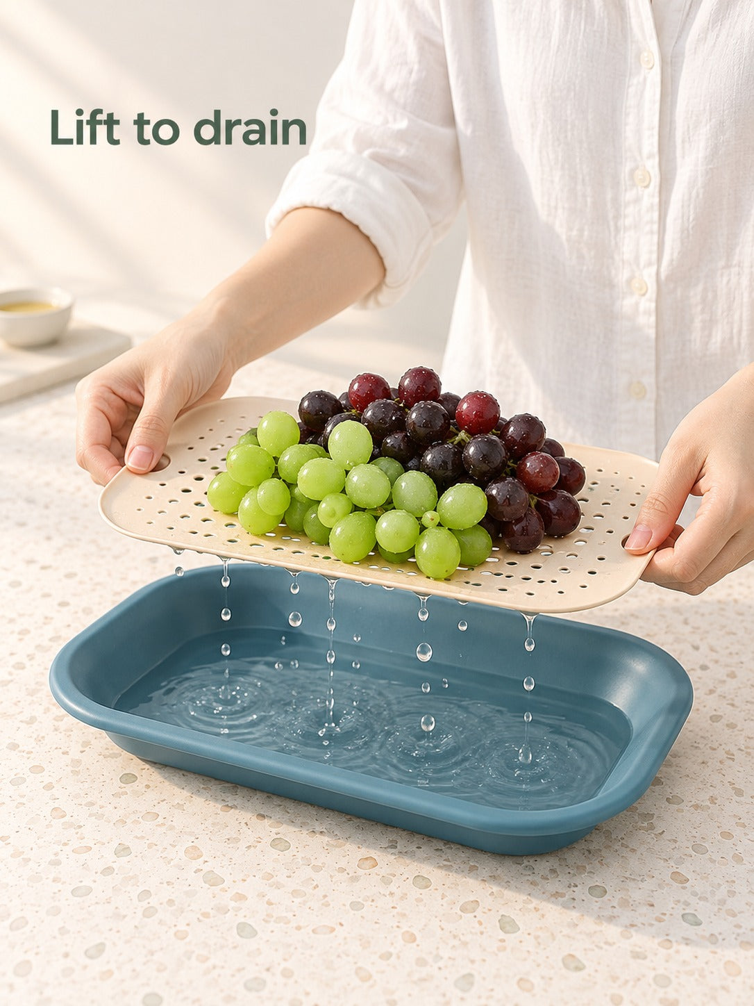 Fruit Tray with Drain Insert, Double Layer Nordic Serving