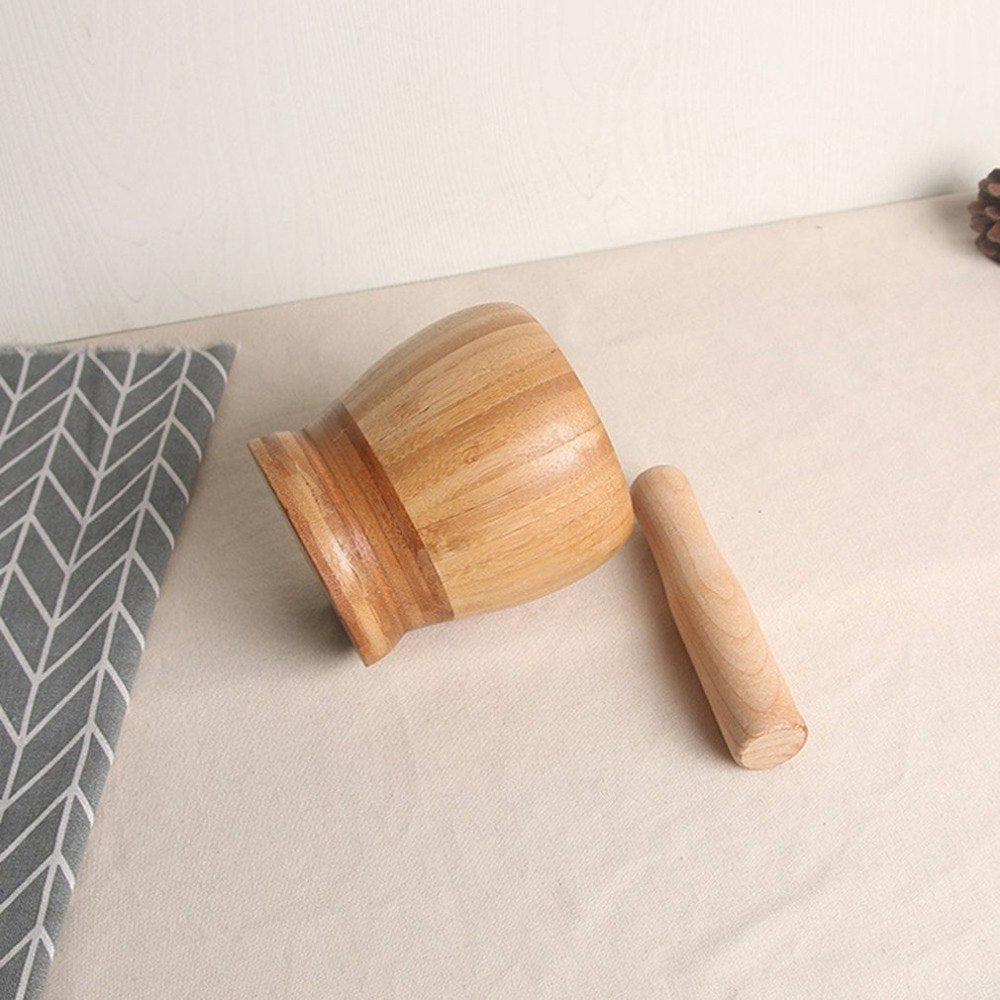 Bamboo Mortar and Pestle for Garlic, Ginger and Herbs