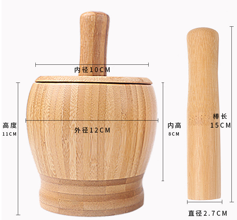 Bamboo Mortar and Pestle for Garlic, Ginger and Herbs