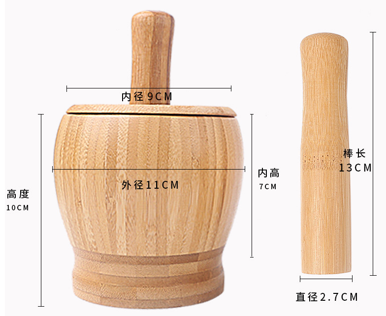 Bamboo Mortar and Pestle for Garlic, Ginger and Herbs