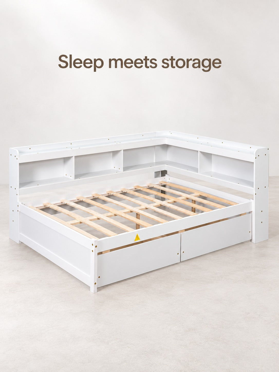 Full Bed with L-Shaped Bookcase Headboard and Drawers