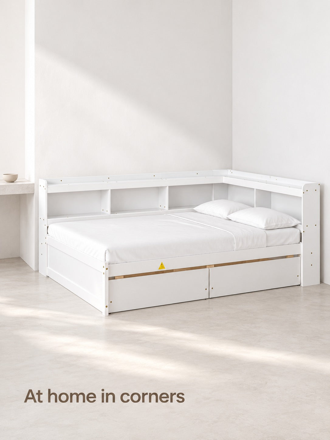 Full Bed with L-Shaped Bookcase Headboard and Drawers