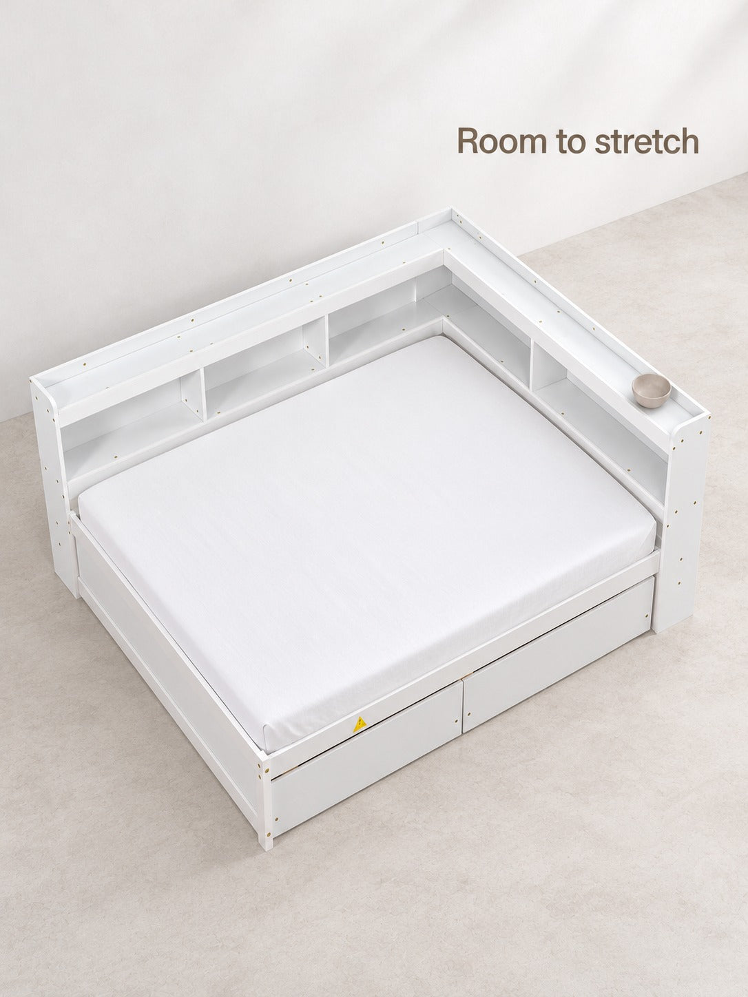Full Bed with L-Shaped Bookcase Headboard and Drawers