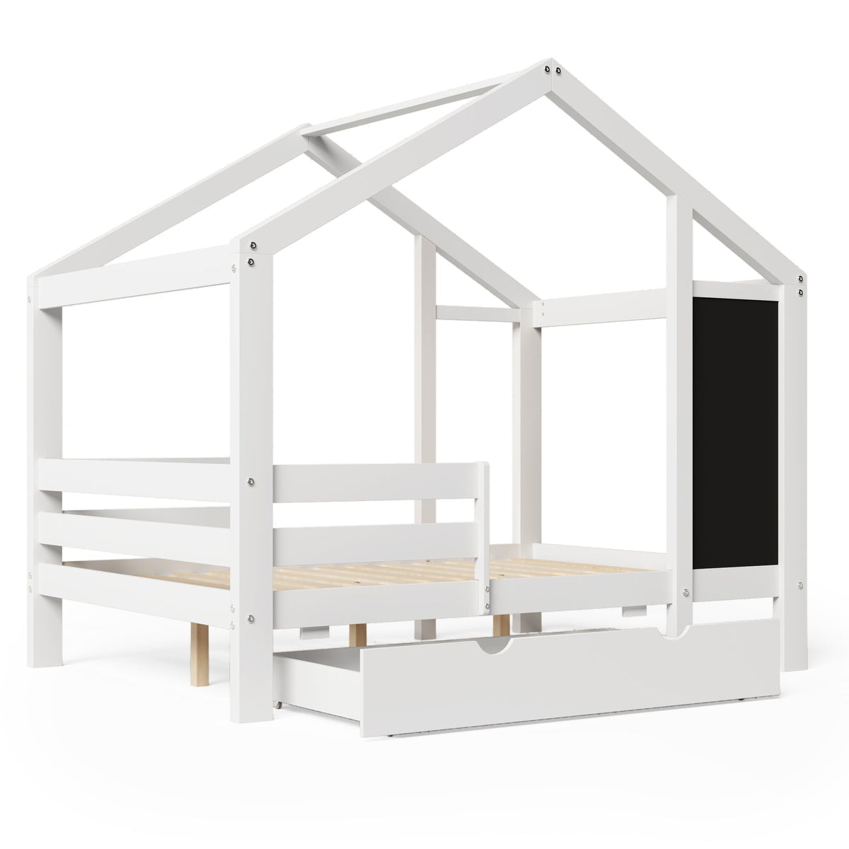Kids House Bed with Chalkboard and Storage Drawers