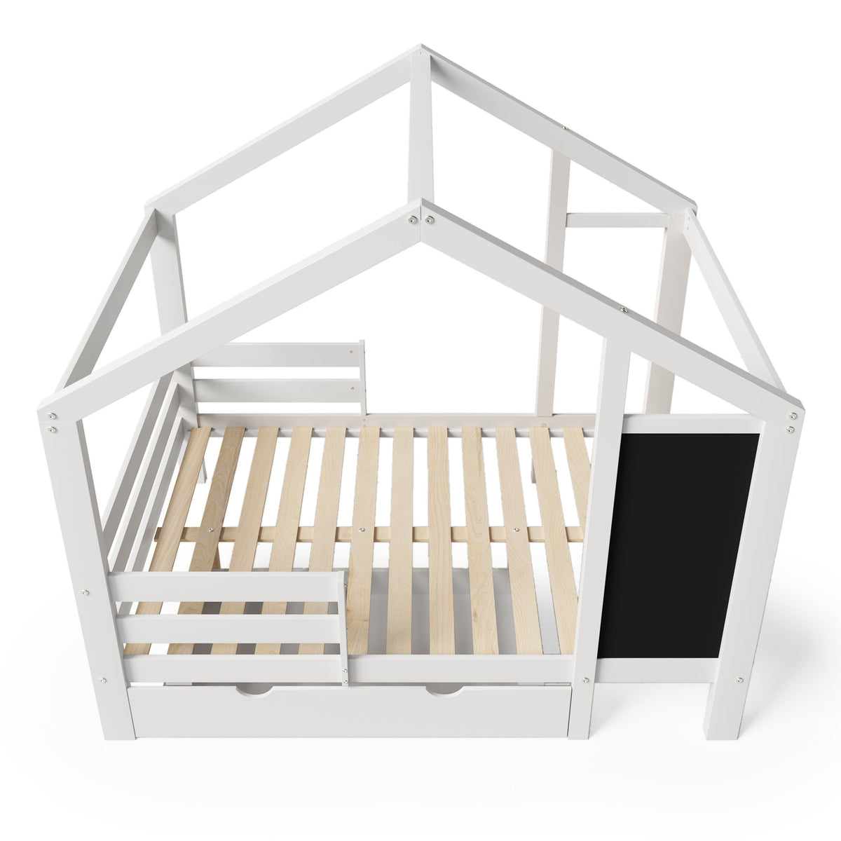 Kids House Bed with Chalkboard and Storage Drawers
