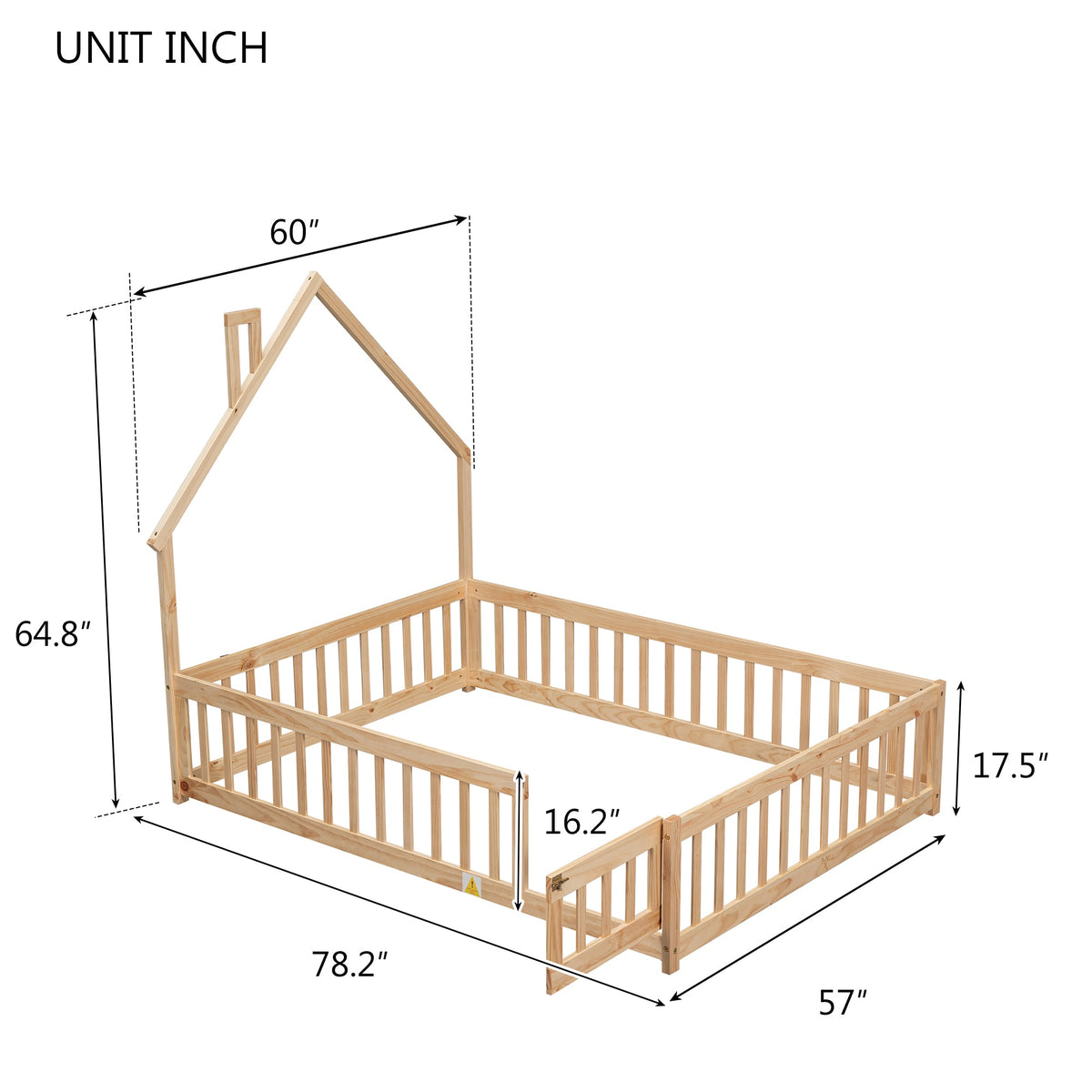Full House Floor Bed for Toddlers, Solid Pine