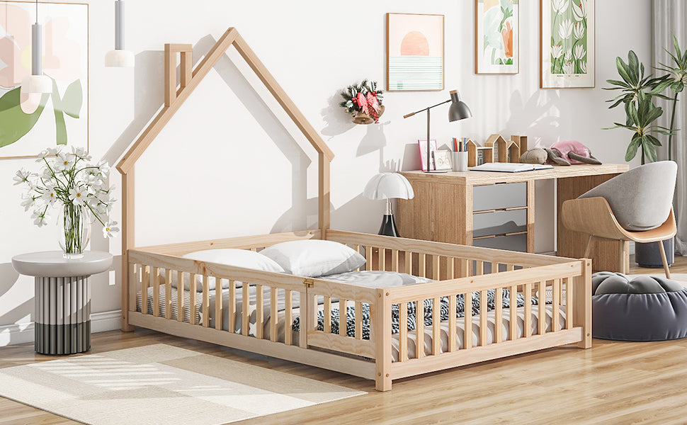 Full House Floor Bed for Toddlers, Solid Pine