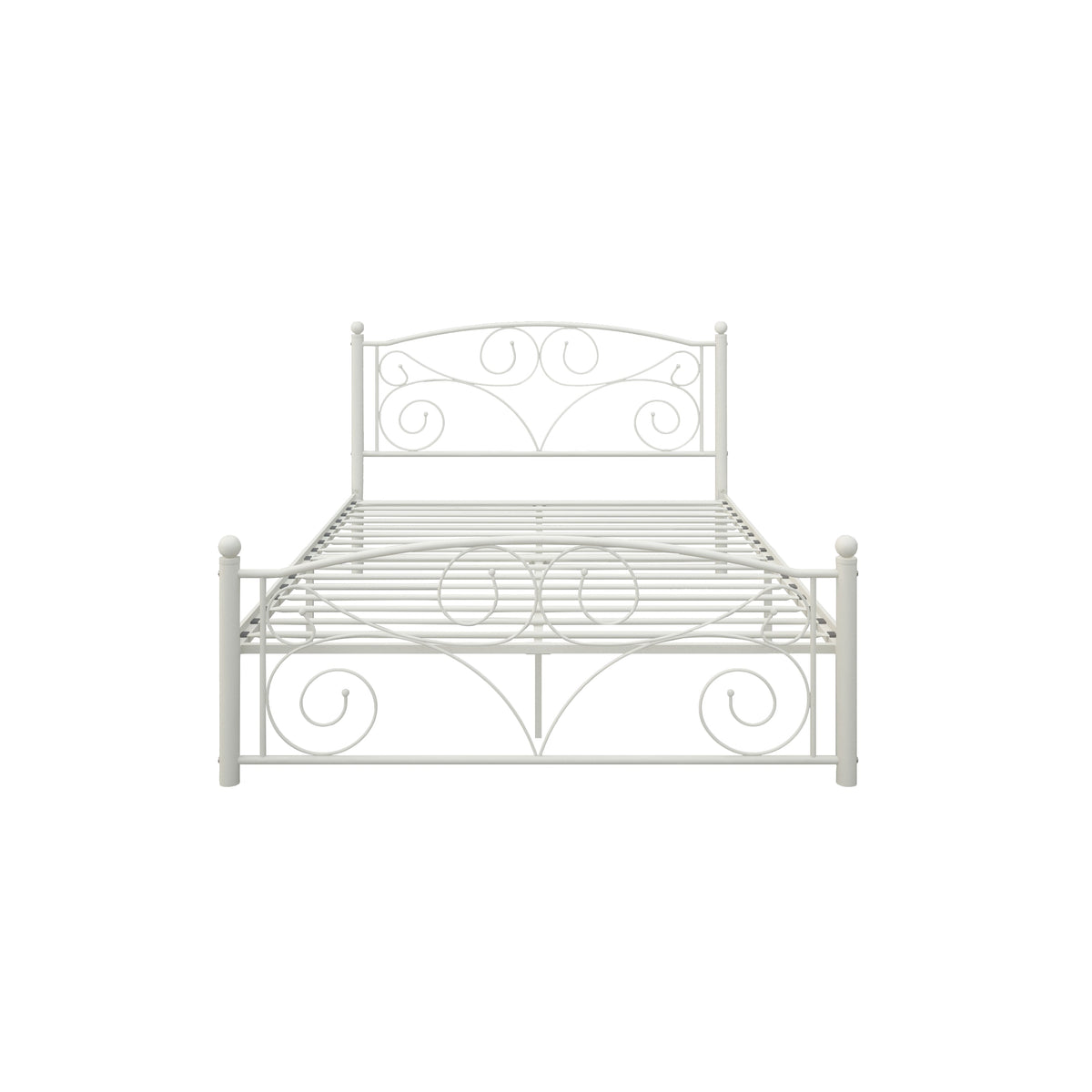 White Metal Bed Frame Full Size with Scrolled Headboard