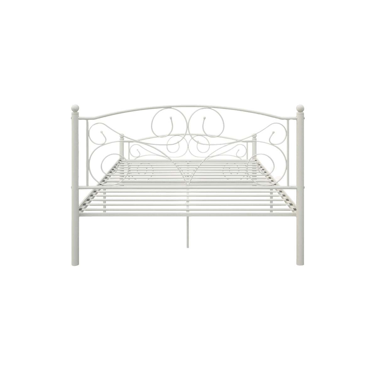 White Metal Bed Frame Full Size with Scrolled Headboard