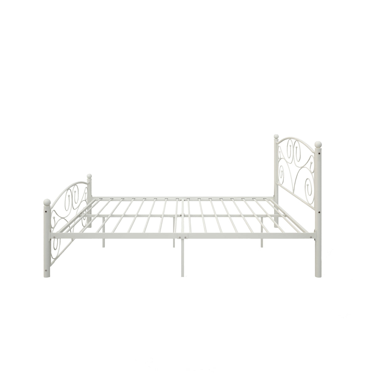 White Metal Bed Frame Full Size with Scrolled Headboard
