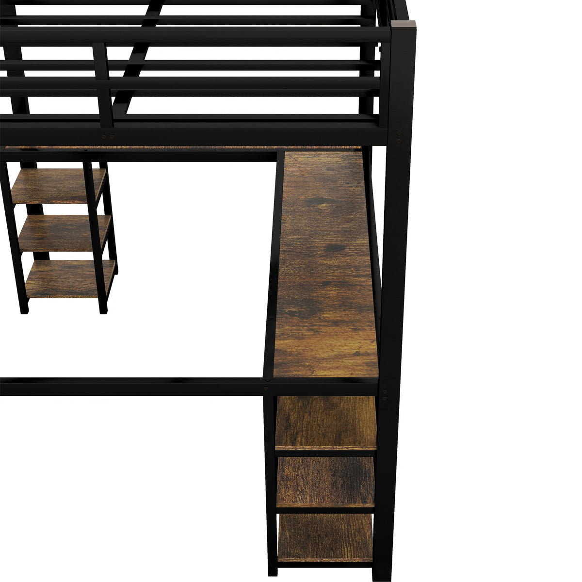 Metal Loft Bed with Desk and Shelves for Small Rooms