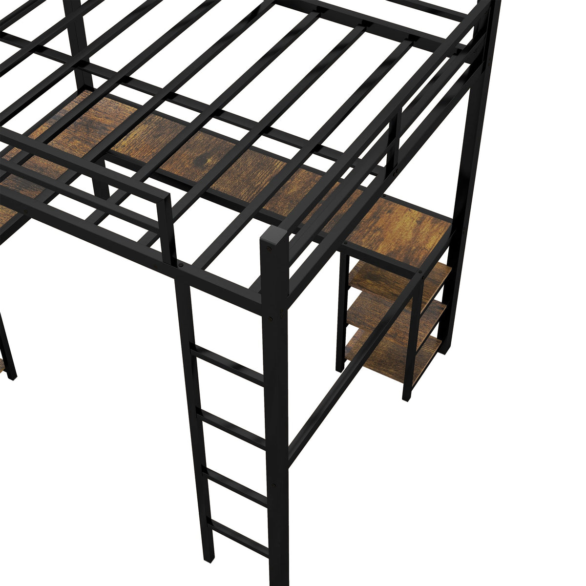 Metal Loft Bed with Desk and Shelves for Small Rooms