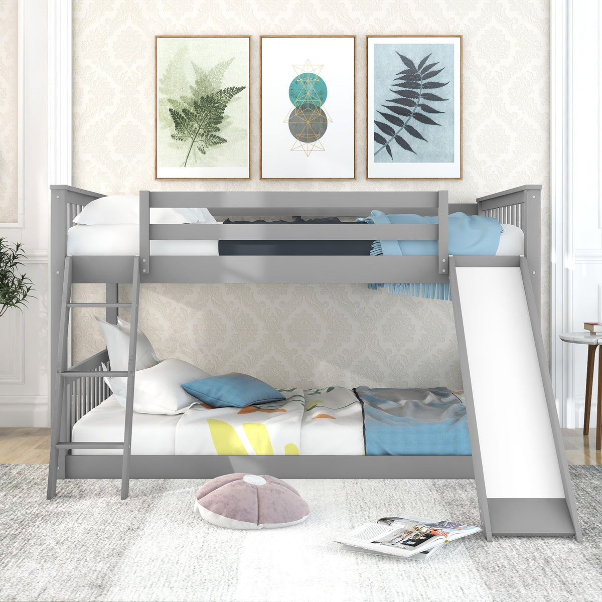 Full Over Full Bunk Bed with Slide for Shared Rooms
