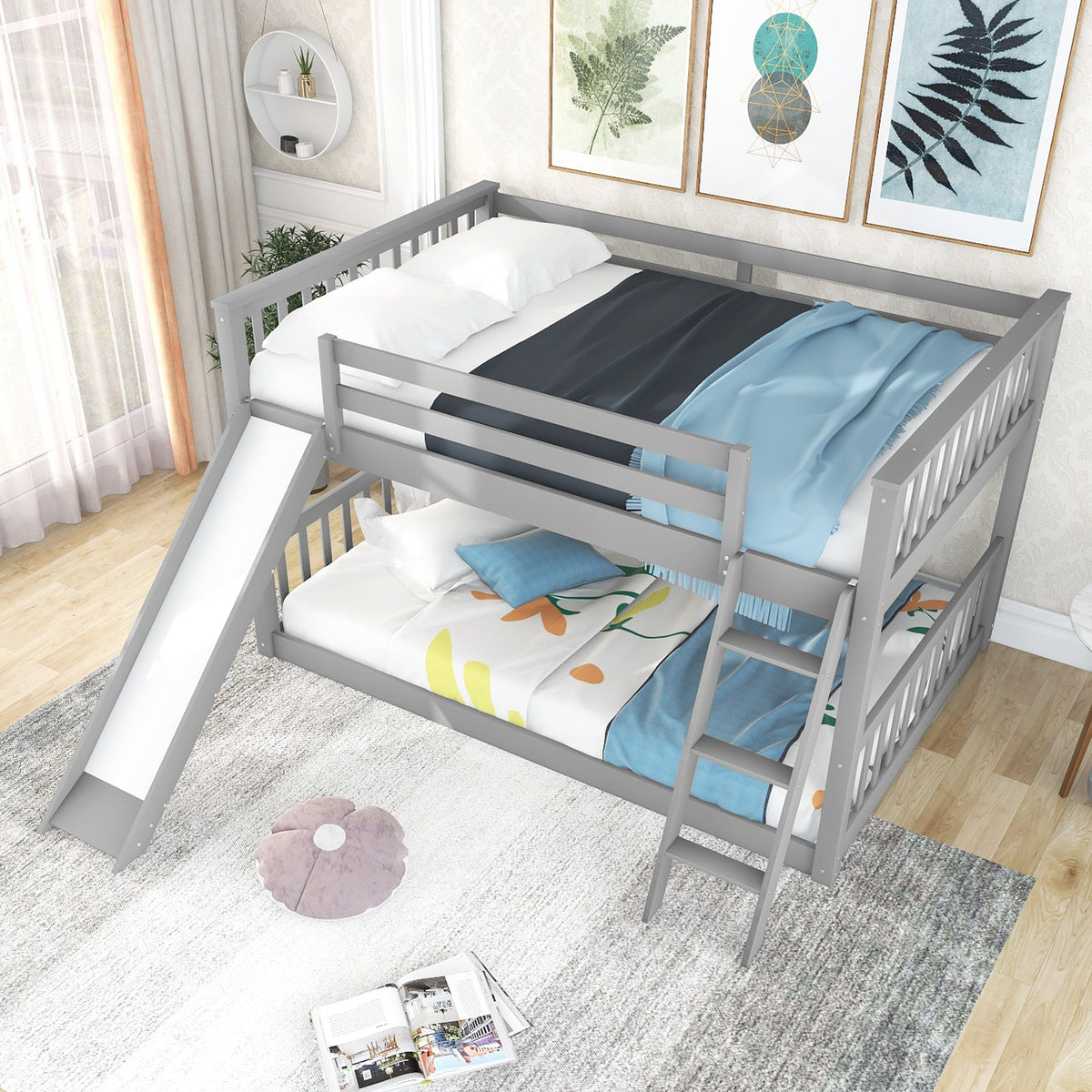 Full Over Full Bunk Bed with Slide for Shared Rooms
