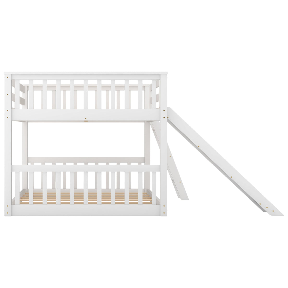 Full Over Full Bunk Bed with Slide for Kids, White Wood