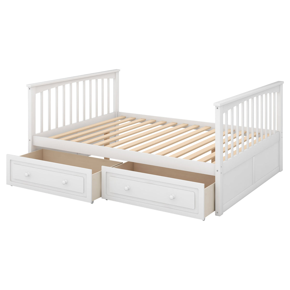 Full Over Full Bunk Bed With Drawers, White Wood