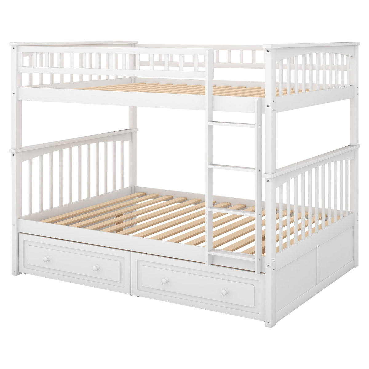 Full Over Full Bunk Bed With Drawers, White Wood