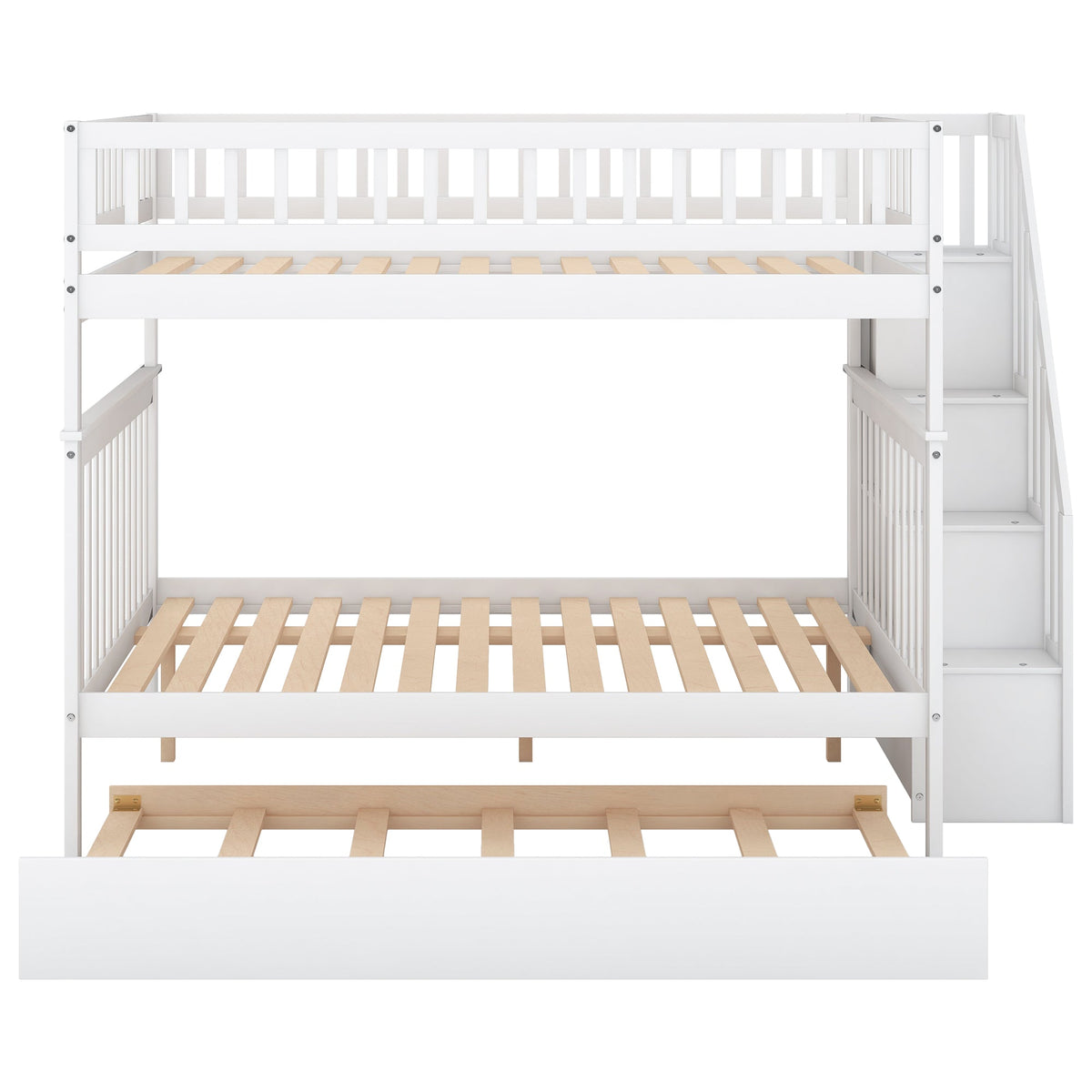 Full Over Full Bunk Bed with Trundle and Stairs