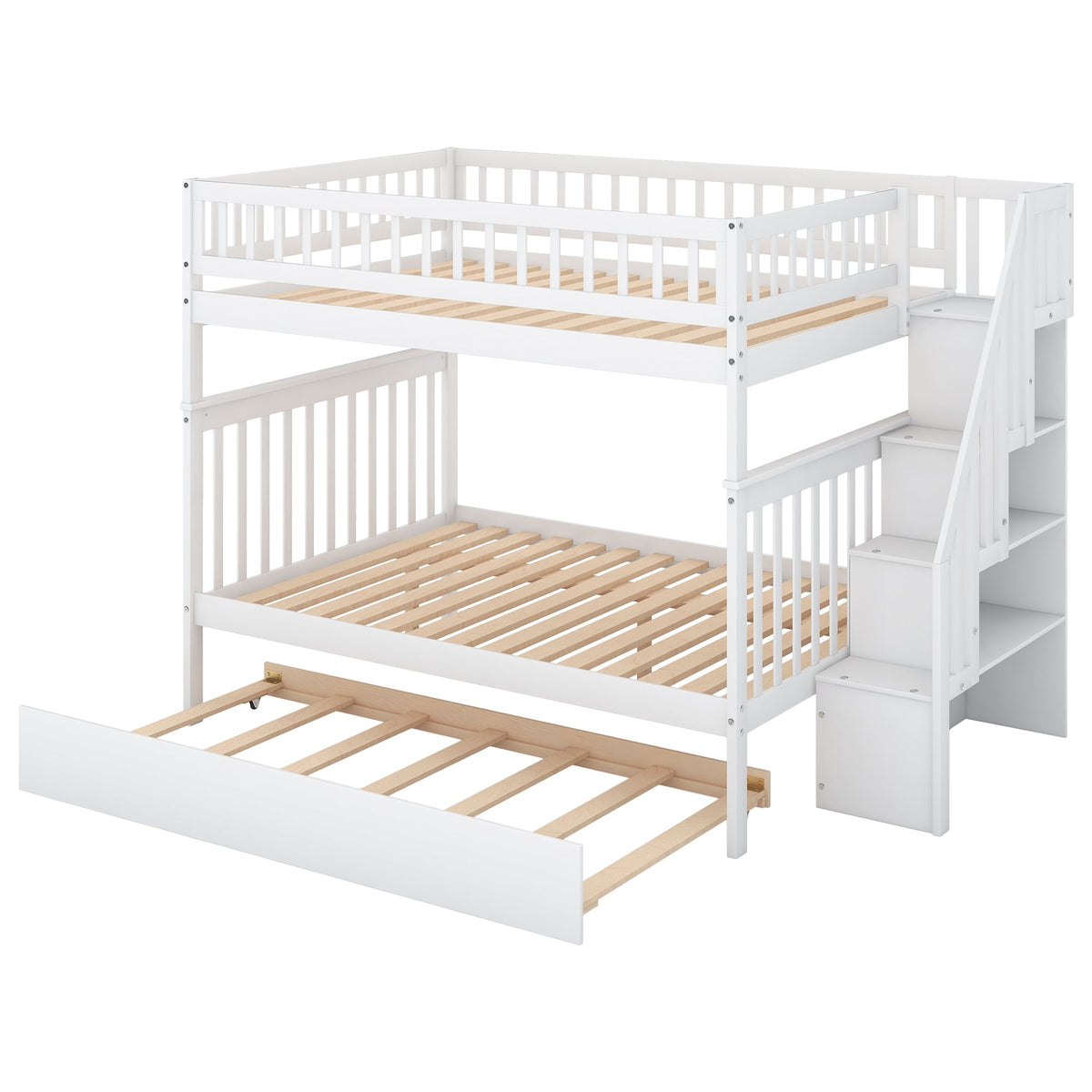 Full Over Full Bunk Bed with Trundle and Stairs