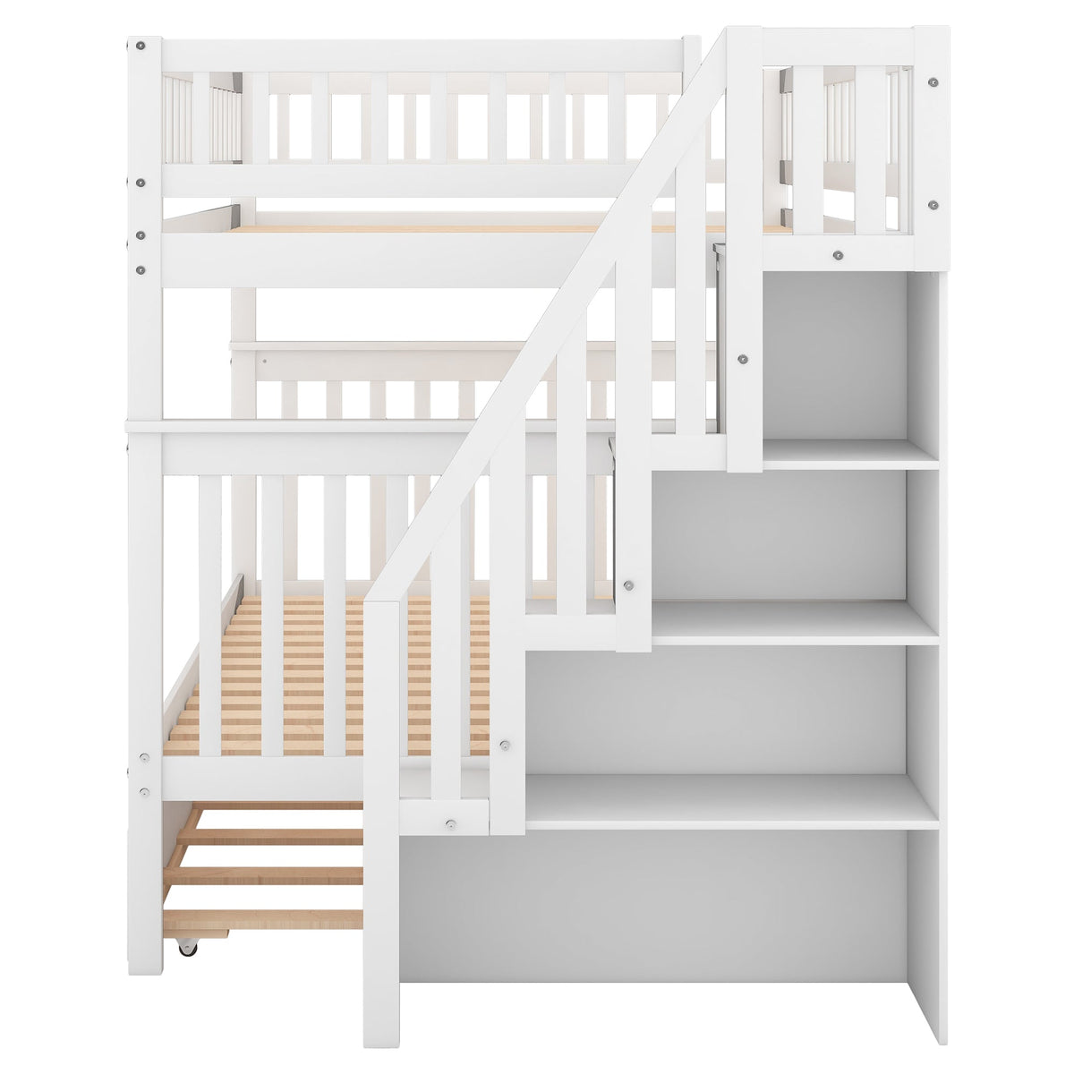 Full Over Full Bunk Bed with Trundle and Stairs