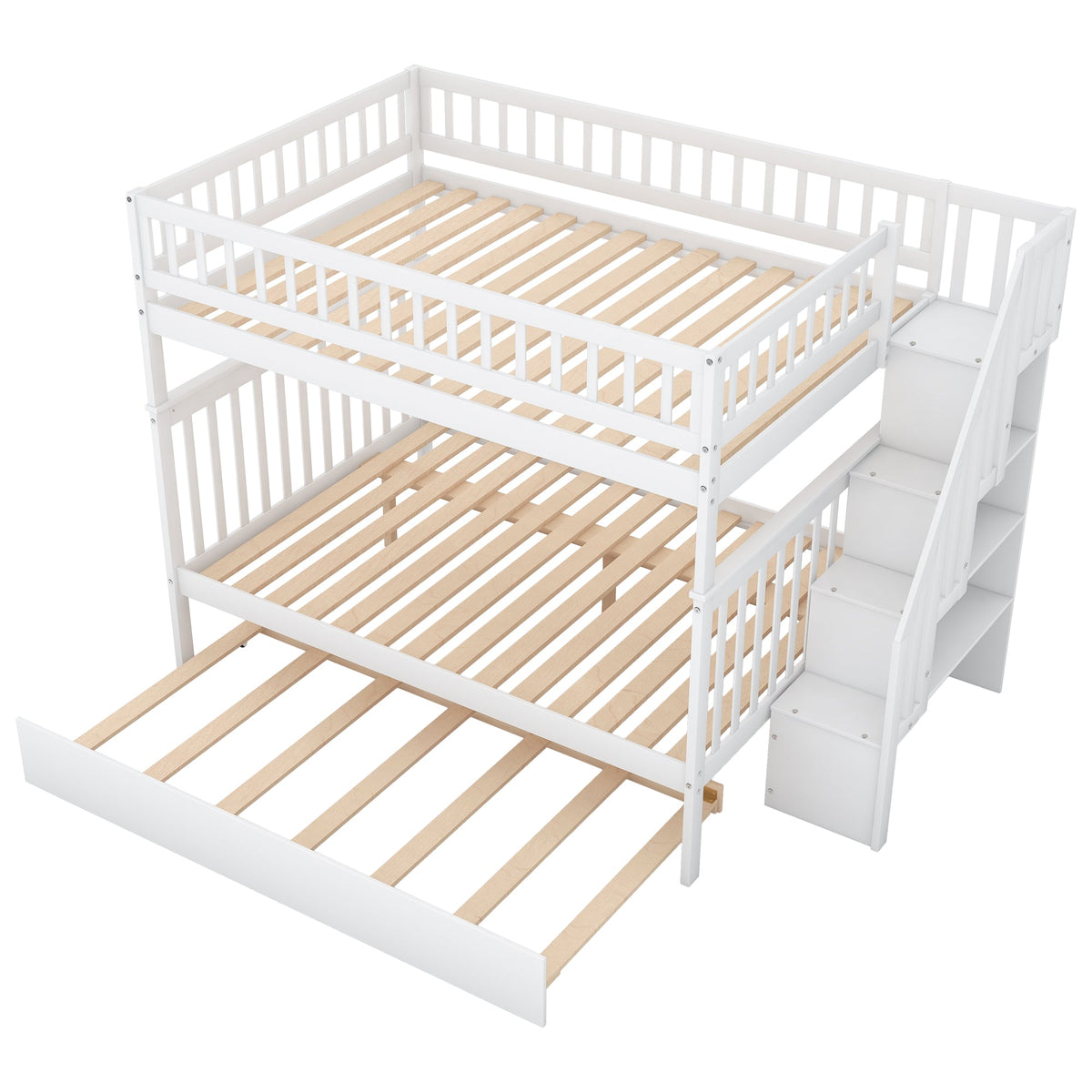 Full Over Full Bunk Bed with Trundle and Stairs