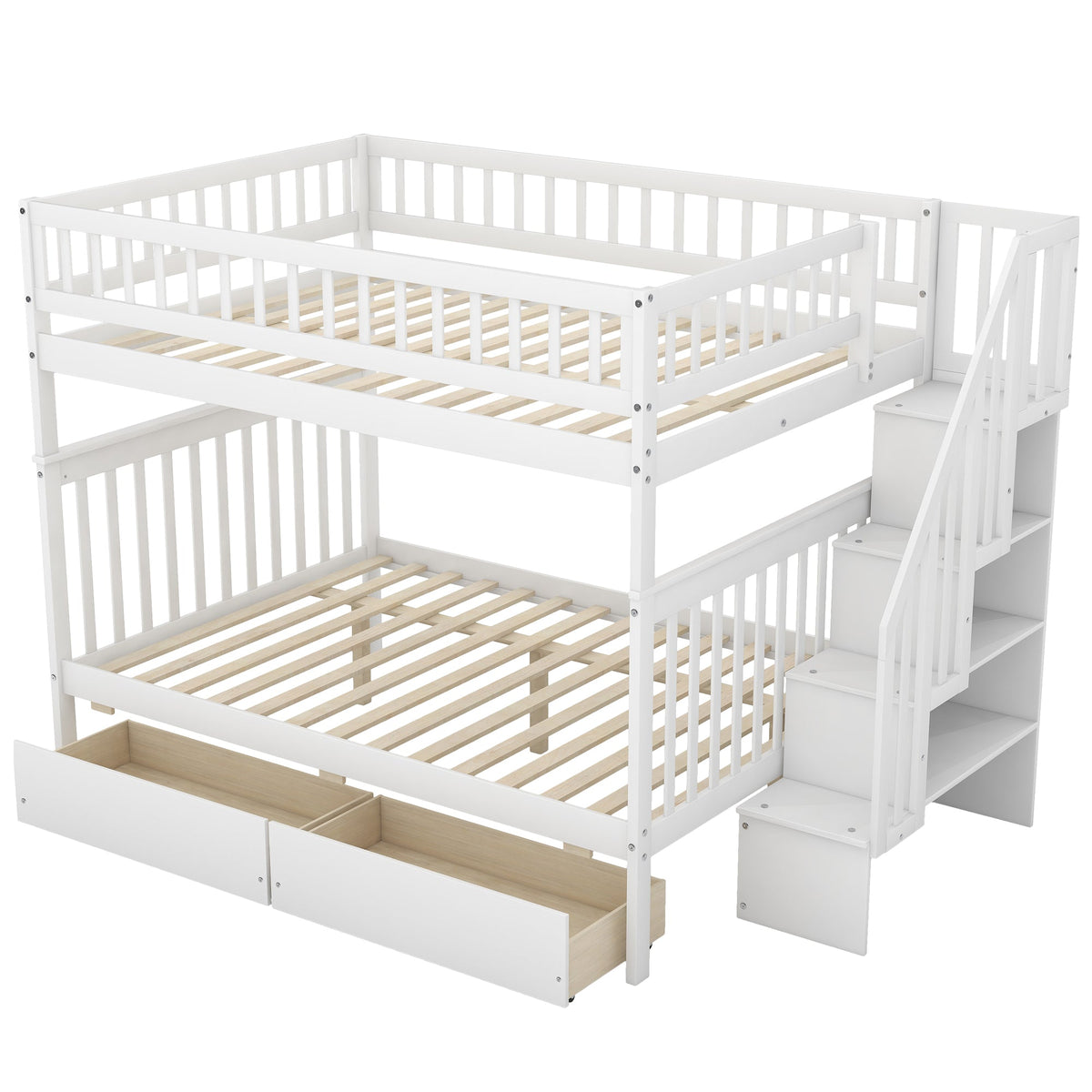 Full Over Full Bunk Bed with Stair Storage and Drawers