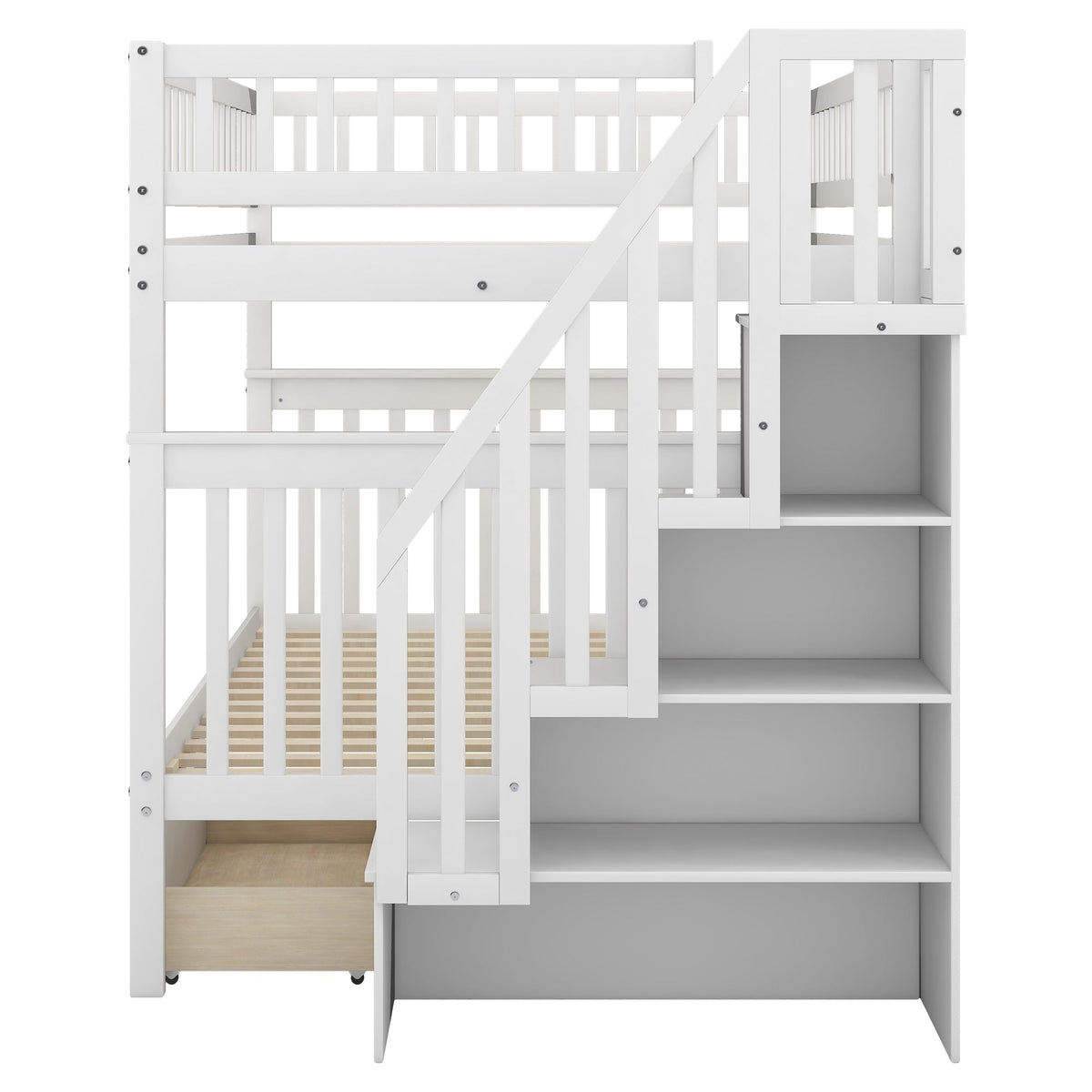 Full Over Full Bunk Bed with Stair Storage and Drawers