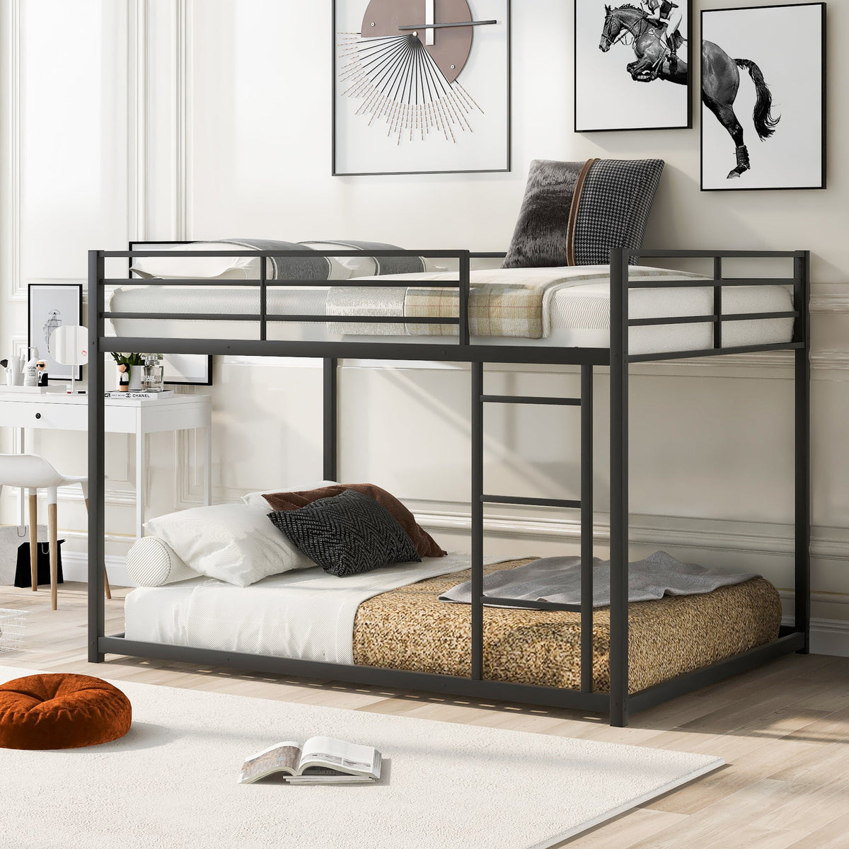 Full Over Full Metal Bunk Bed with Ladder for Shared Rooms