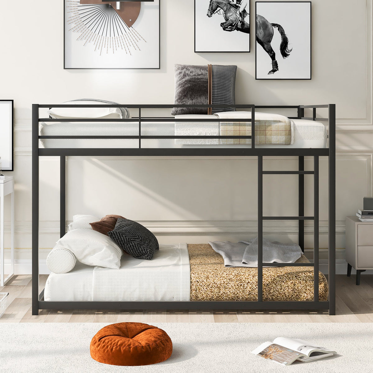 Full Over Full Metal Bunk Bed with Ladder for Shared Rooms