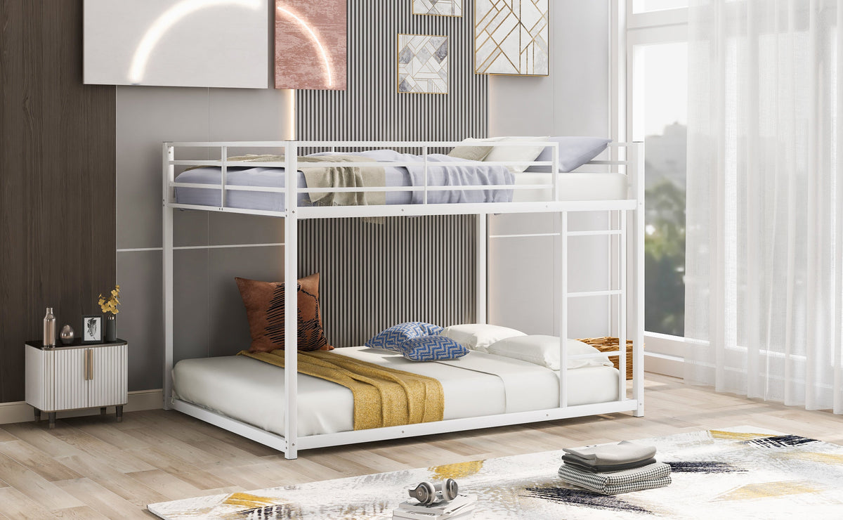 Full Over Full Metal Bunk Bed with Ladder and Guardrails