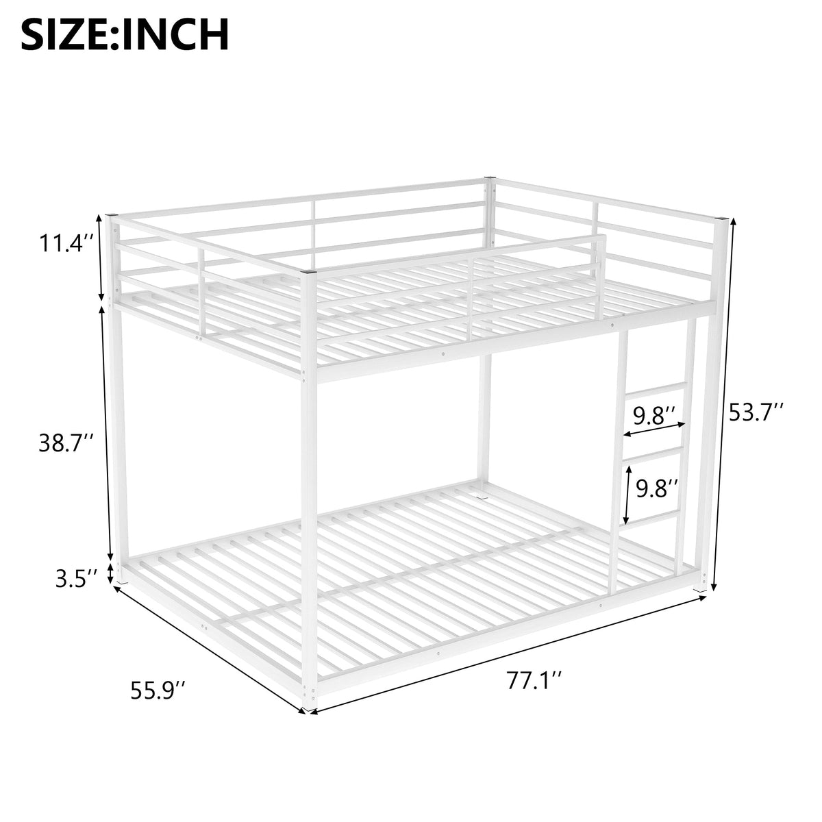 Full Over Full Metal Bunk Bed with Ladder and Guardrails