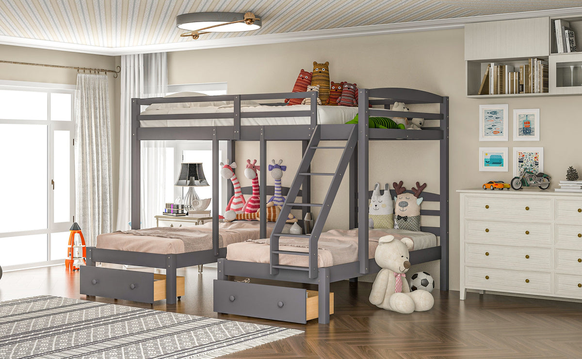 Full Over Twin Bunk Bed with Drawers for Kids