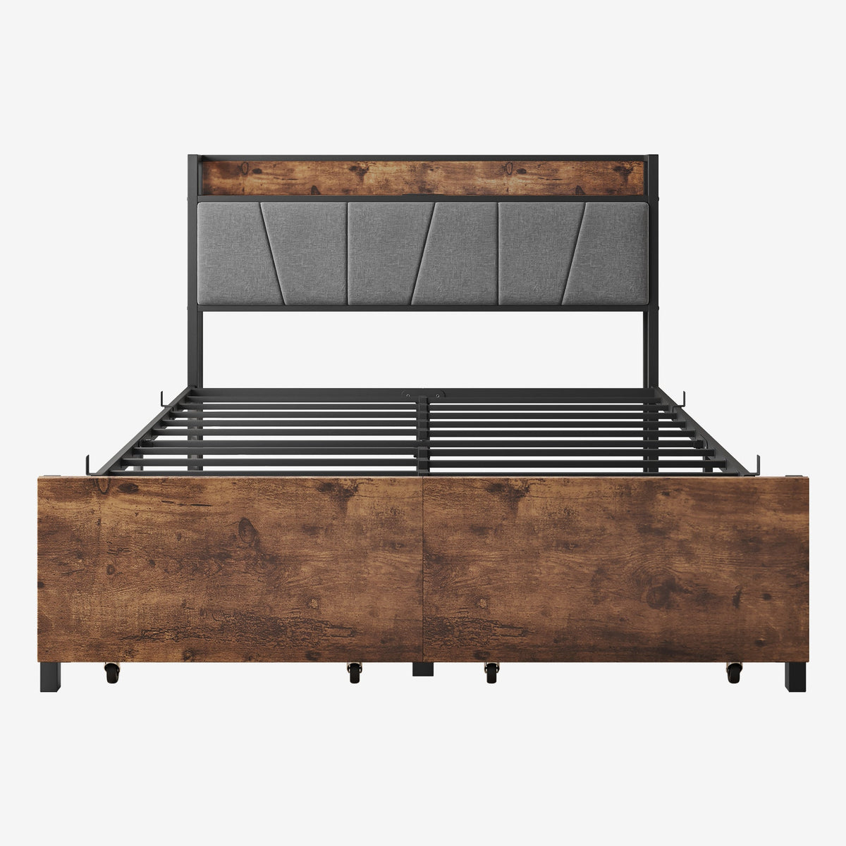 Full Size Storage Bed Frame with Charging Headboard
