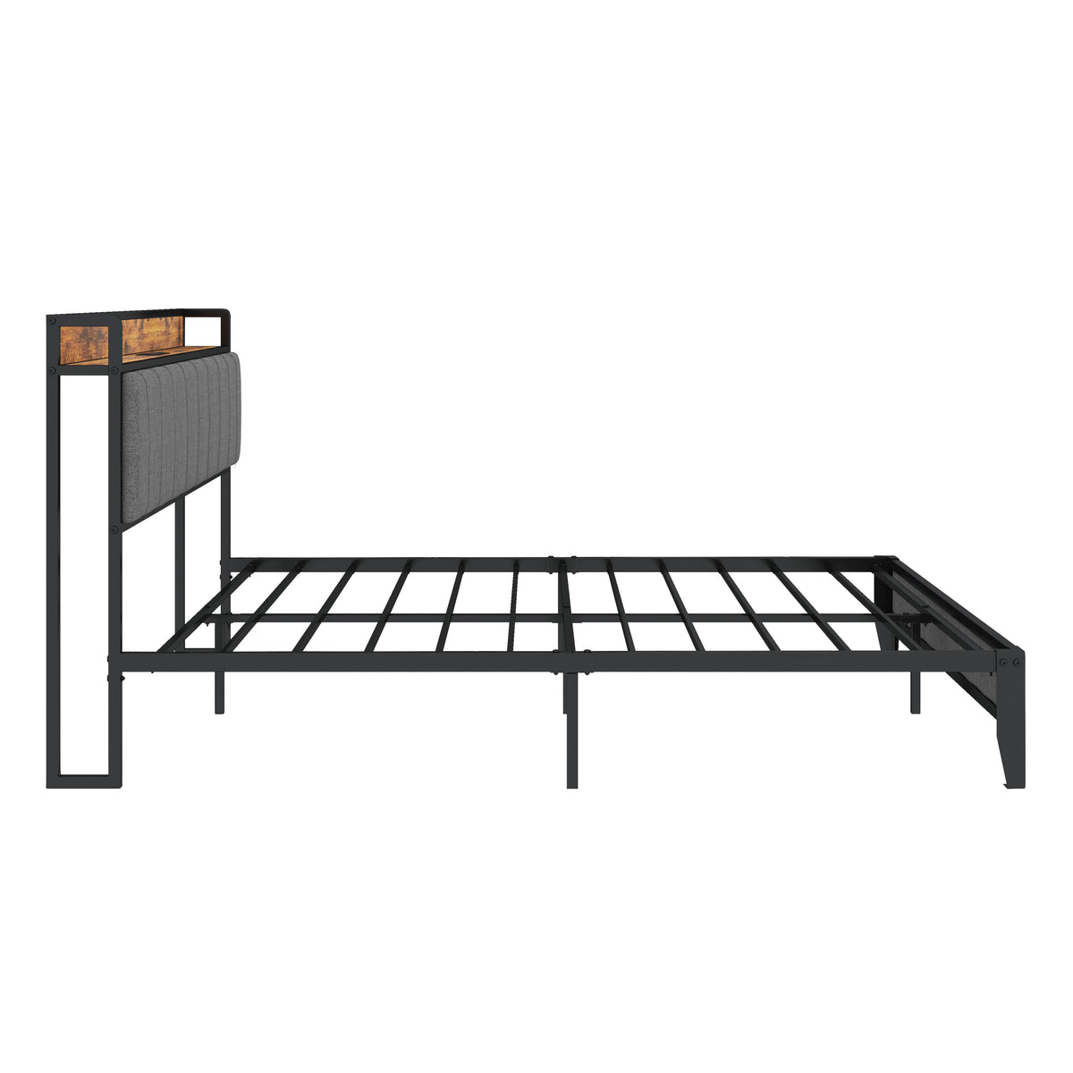 Full Size Bed Frame with Charging Station and Headboard