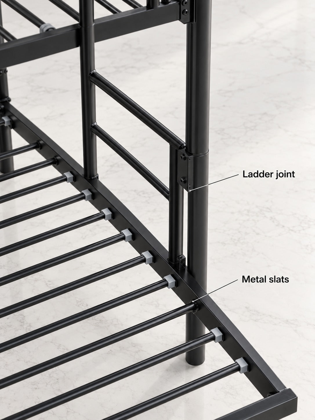 Full-Size Black Metal Bunk Bed with Pull-Out Trundle