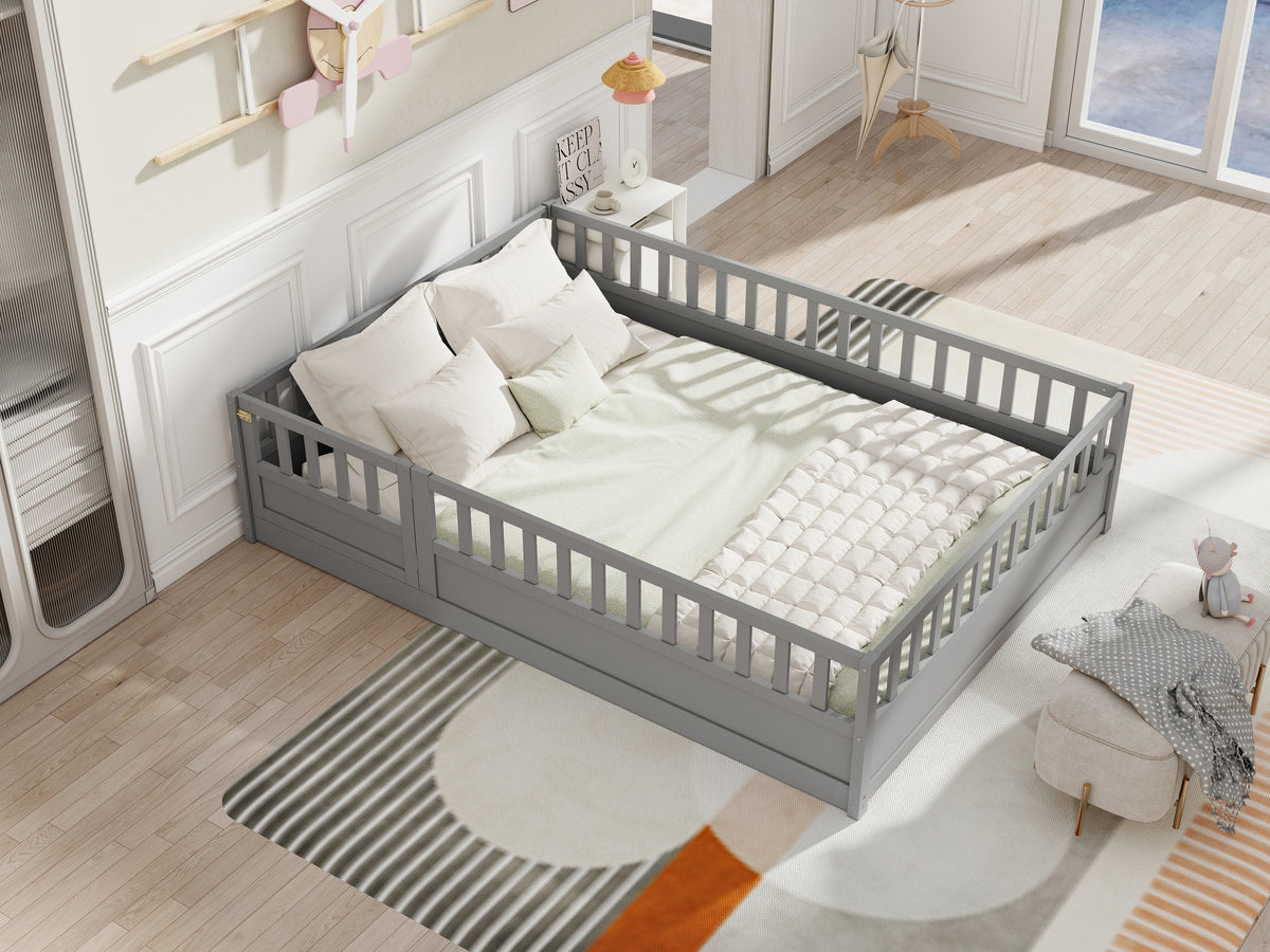 Full Size Montessori Floor Bed with Safety Guard Rails