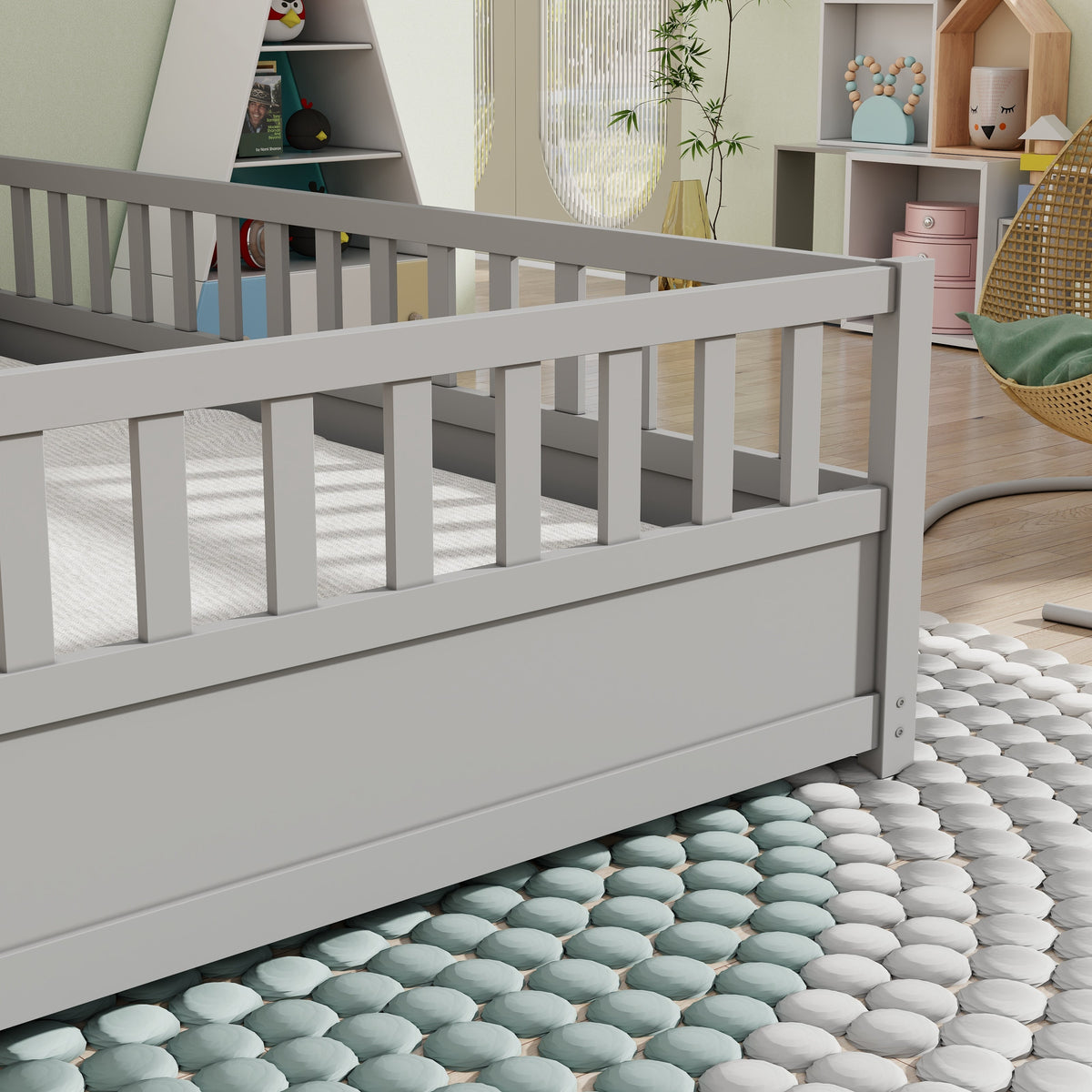 Full Size Montessori Floor Bed with Safety Guard Rails