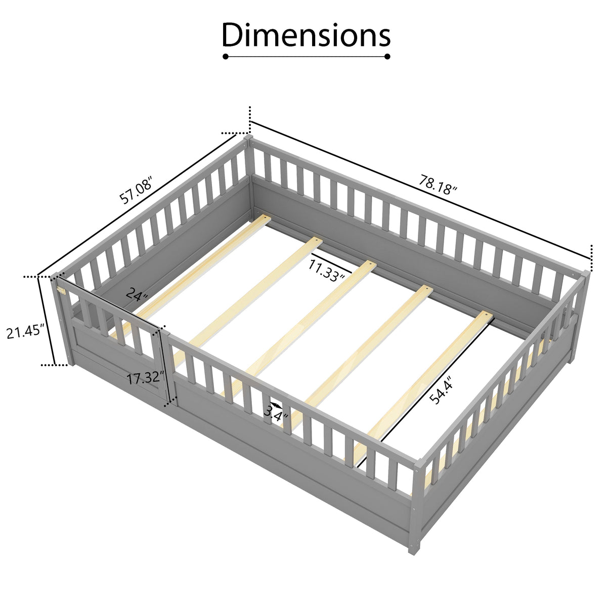 Full Size Montessori Floor Bed with Safety Guard Rails